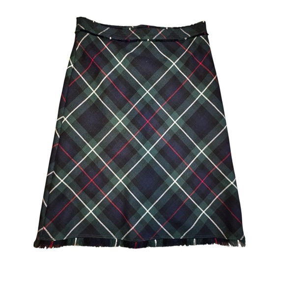 J CREW Vintage Tartan Plaid Wool Skirt Navy Green Fringe Hem Womens 6 - Picture 4 of 9